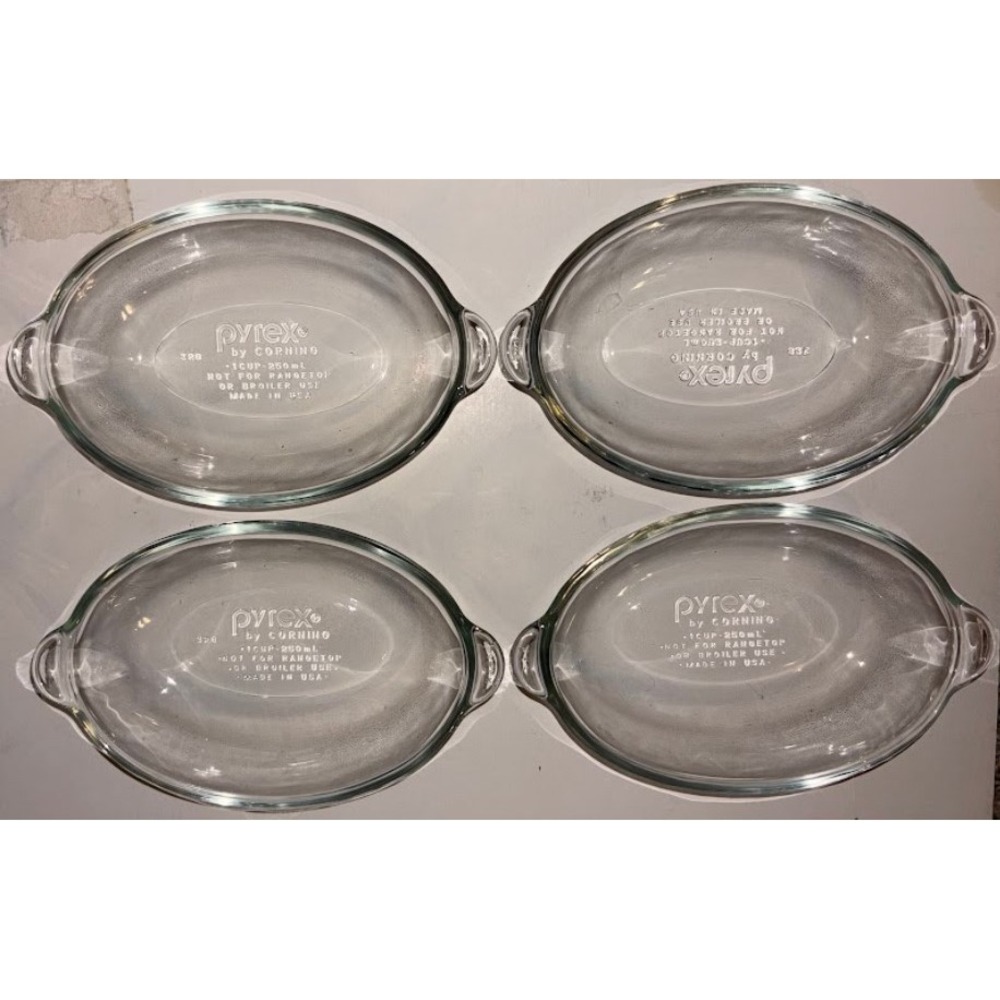 Vintage Pyrex by Corning 328 Clear Glass 1-Cup Oval Baking Dishes Set of 4